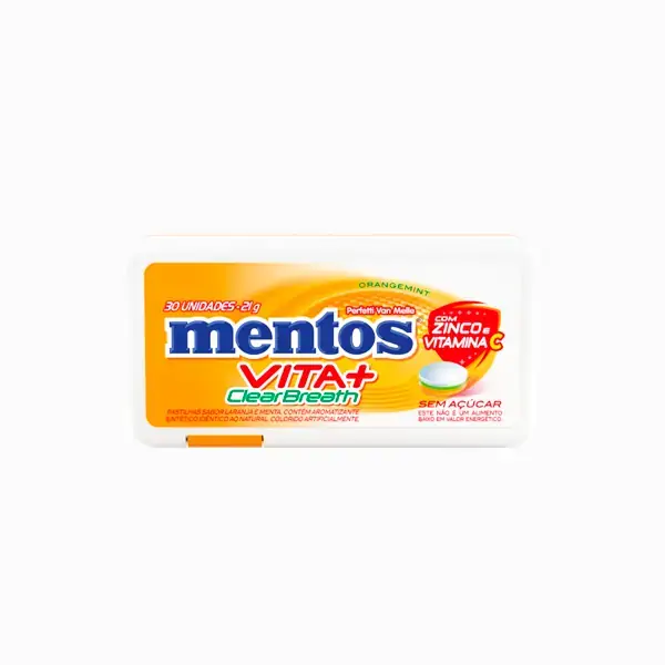 Pastilha Laranja E Menta Zero Açúcar Mentos Vita Clear Breath Caixa 21g 30 Unidades