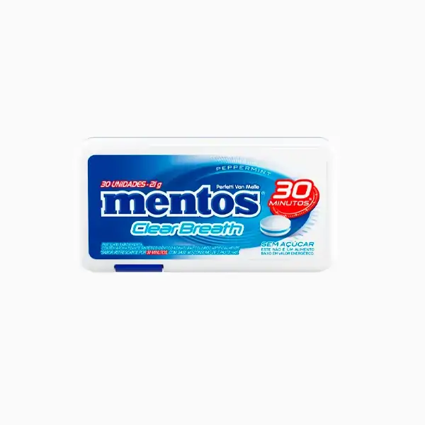 Pastilha Peppermint Zero Açúcar Mentos Clear Breath Lata 21g 30 Unidades