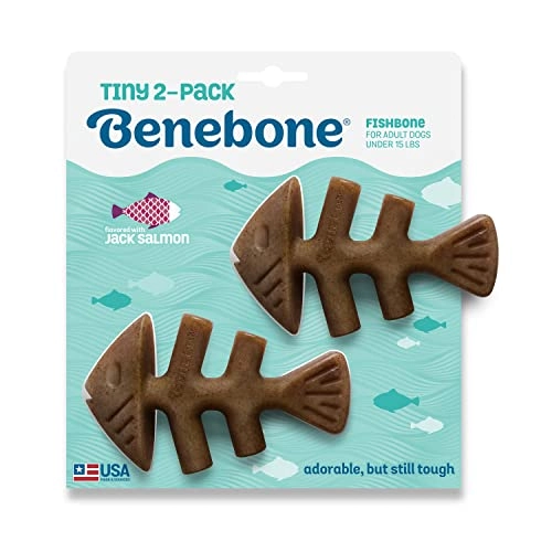 Benebone Tiny 2 Pack Fishbone Durable Dog Chew Toys, Real Fish Flavor, Made In Usa