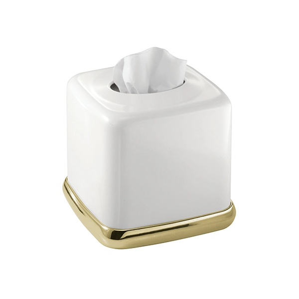 Porta Lenço Branco e Dourado em Metal Gold Interdesign