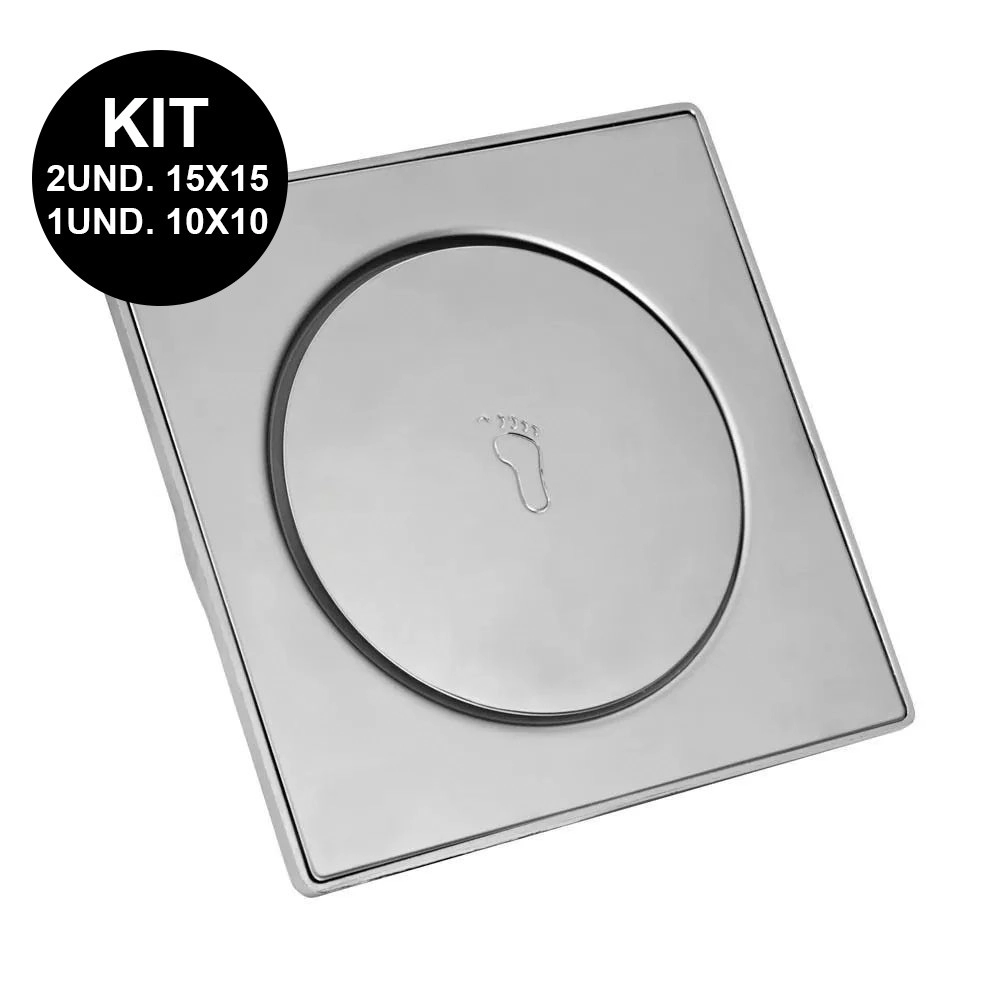 Kit Ralo Click Inteligente Aço Inox Clic Pop Up Banheiro Lavabo 2 Und.15x15 1 Und.10x10