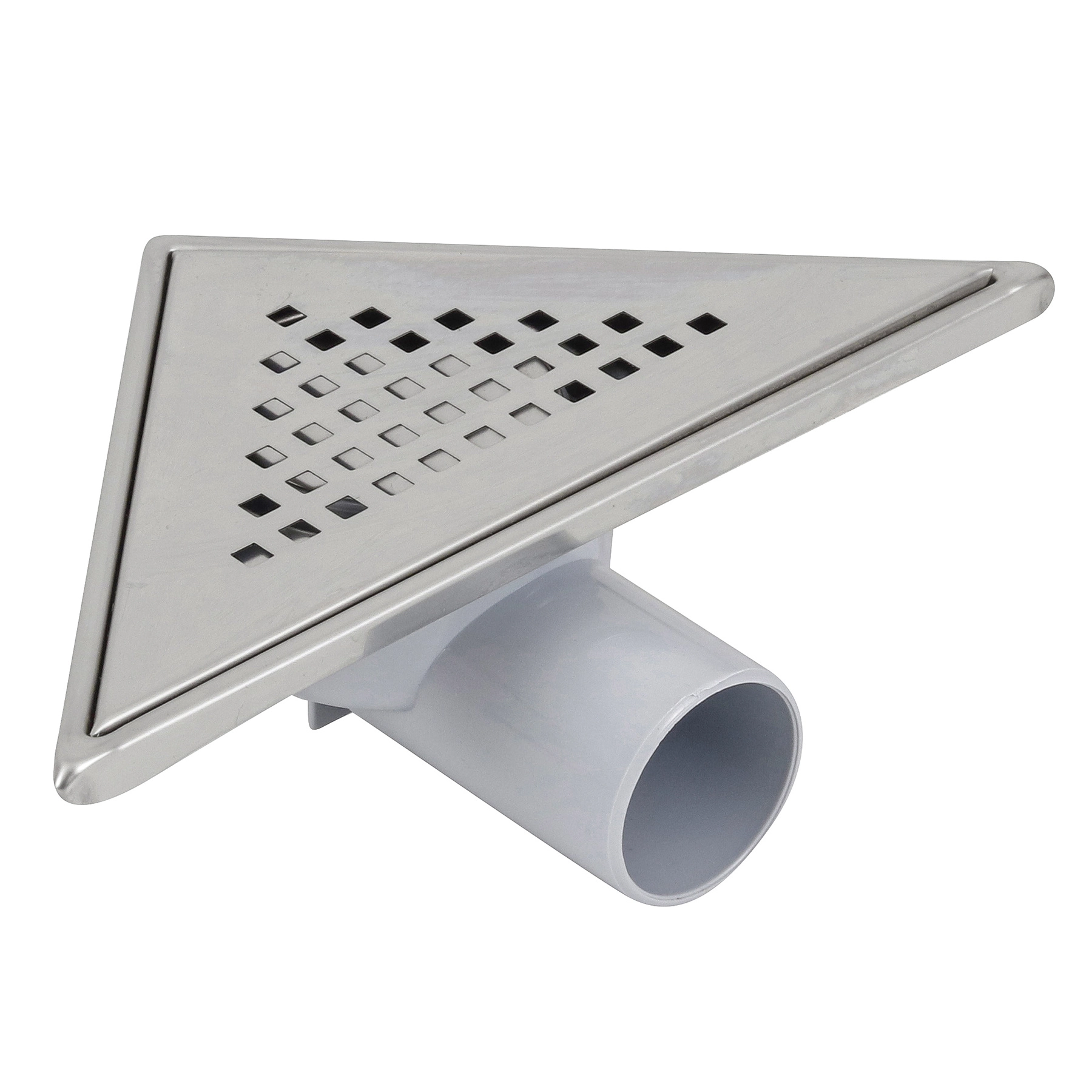 Ralo Sifonado de Canto de Banheiro 17,5x17,5cm Aço Inox 304 Cromado Triangular Odem