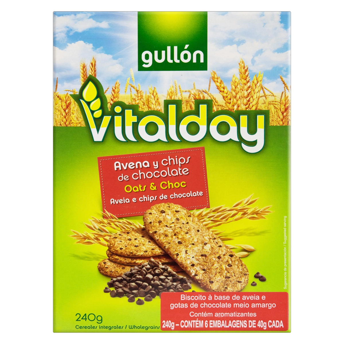Biscoito Aveia E Gotas De Chocolate Meio Amargo Gullón Vitalday Caixa 240g