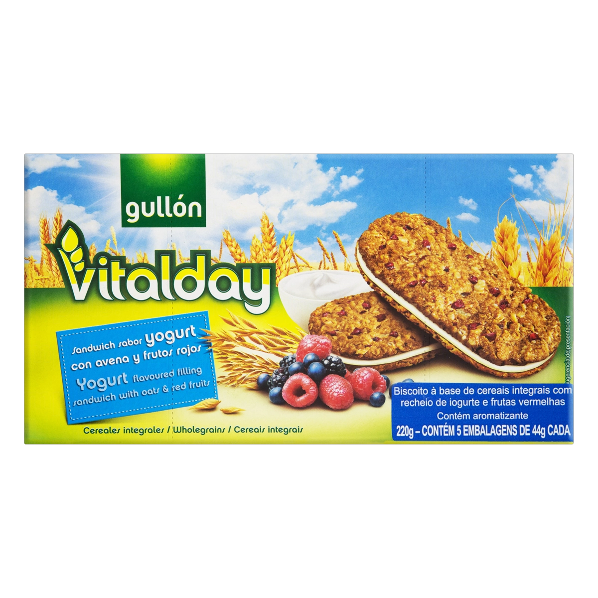 Biscoito Cereais Integrais Recheio Iogurte E Frutas Vermelhas Gullón Vitalday Caixa 220g