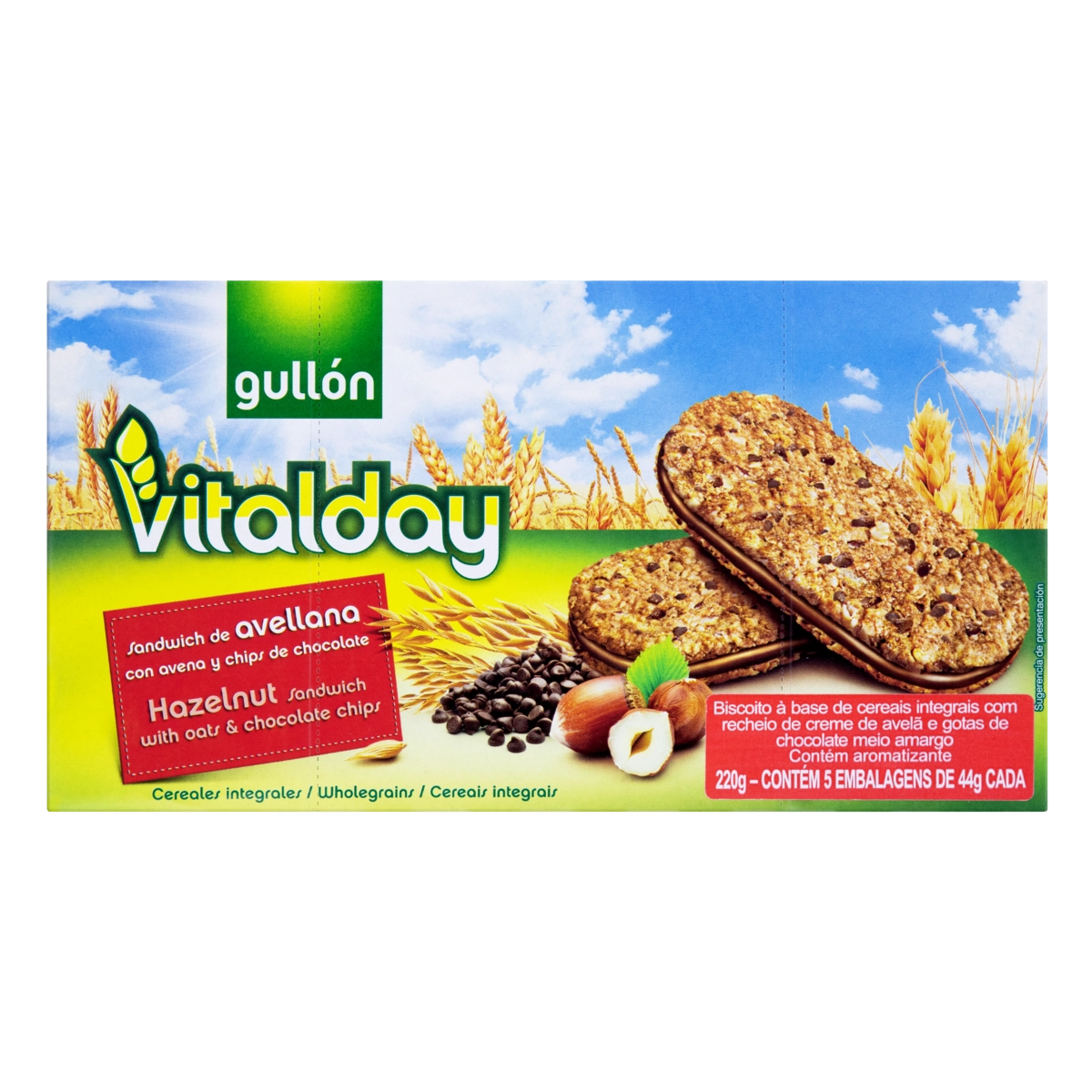 Biscoito Cereais Integrais Recheio Creme De Avelã E Gotas De Chocolate Meio Amargo Gullón Vitalday C