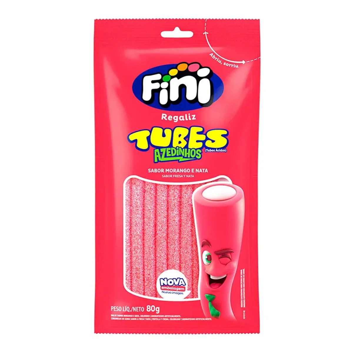 Bala de Gelatina Regaliz Fini Tubes Morango Azedinhos 80g