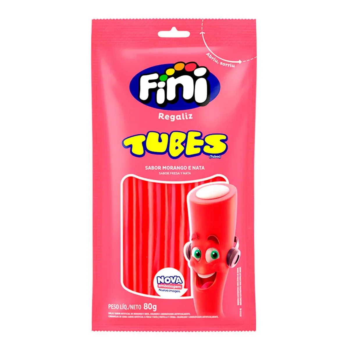 Bala de Gelatina Regaliz Fini Tubes Morango 80g