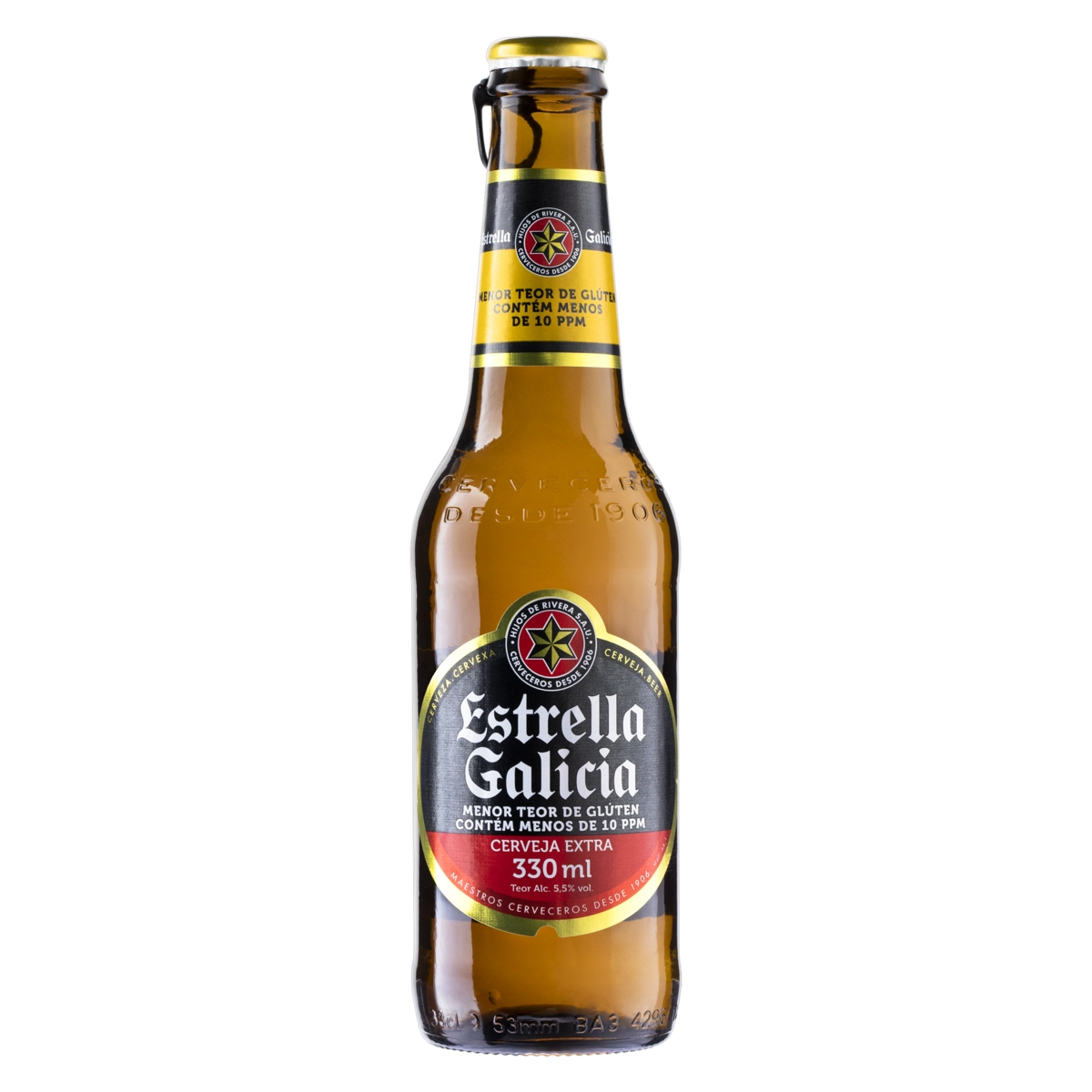 Cerveja Lager Premium ESTRELLA GALICIA Sem Glúten Garrafa 330ml