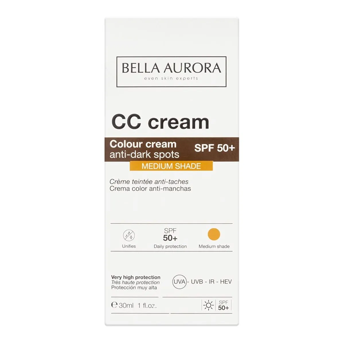 Cc Cream Antimanchas Médio Fps 50 Bella Aurora Caixa 30ml