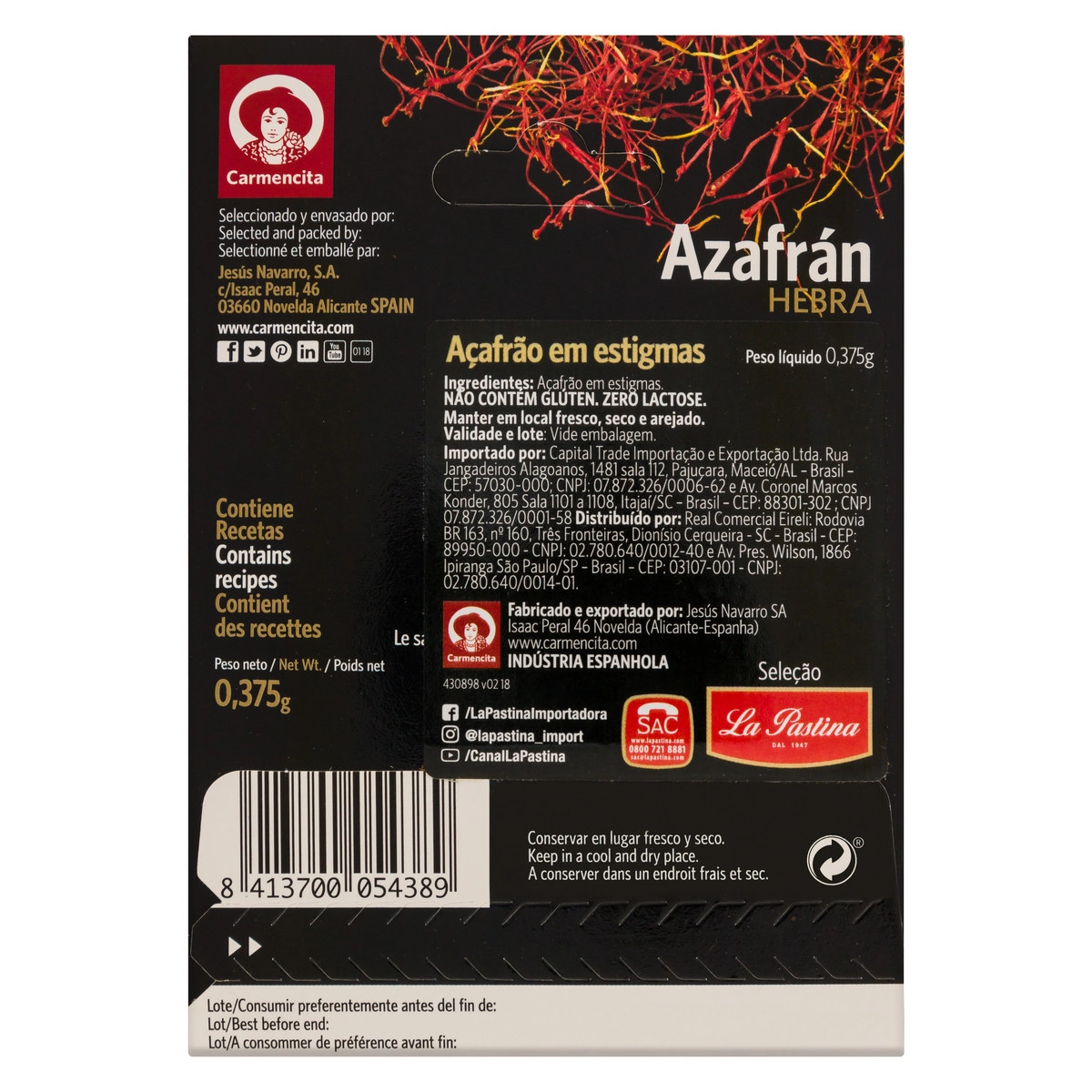 Açafrão Estigmas Carmencita Envelope 0,375g