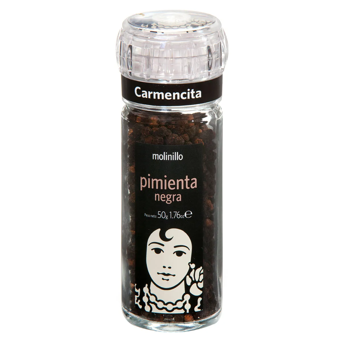 Pimenta Preta Grãos Com Moedor Carmencita Vidro 50g