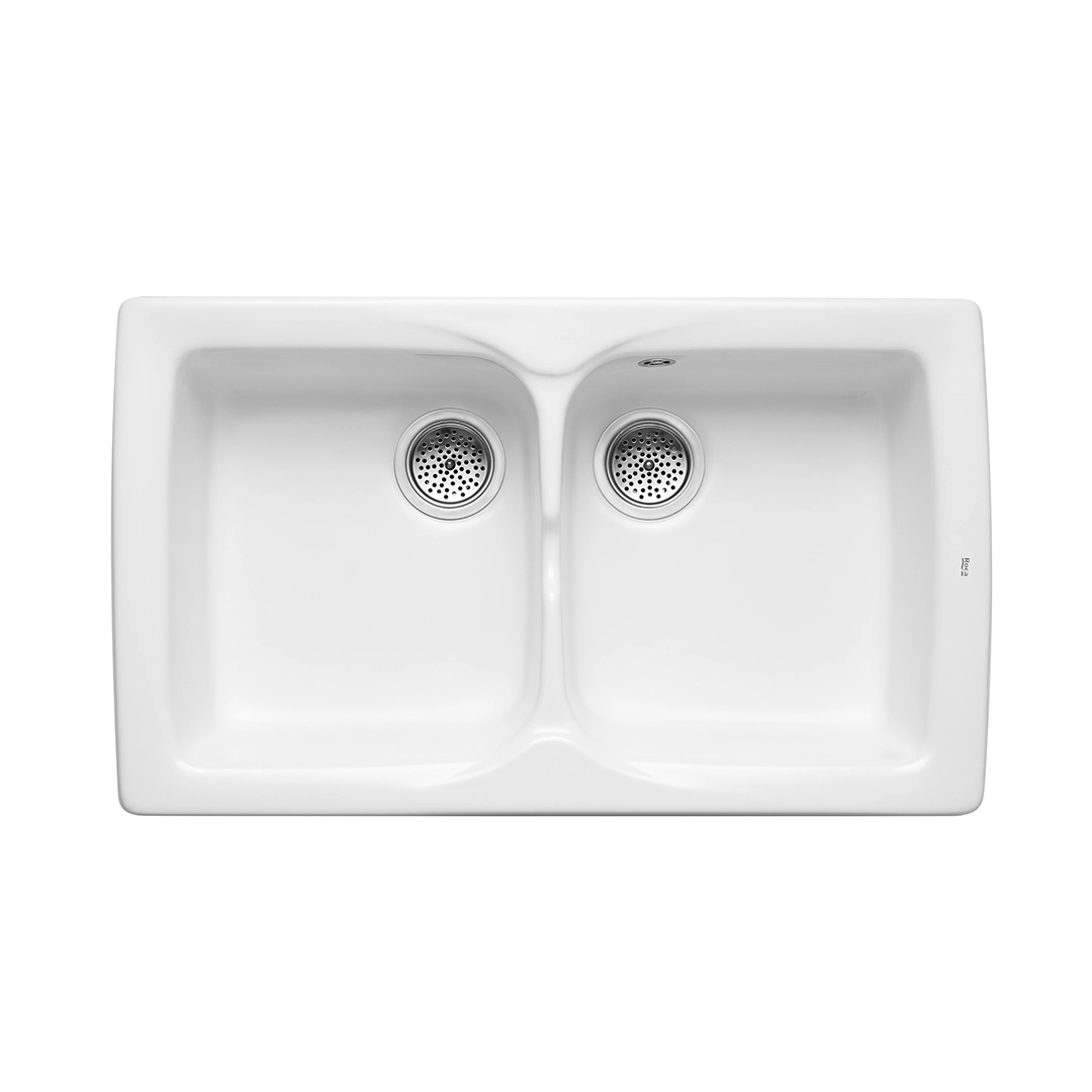 Cuba para Cozinha Dupla de Sobrepor 20,5x50x86cm Louça Brilhante Beverly Roca