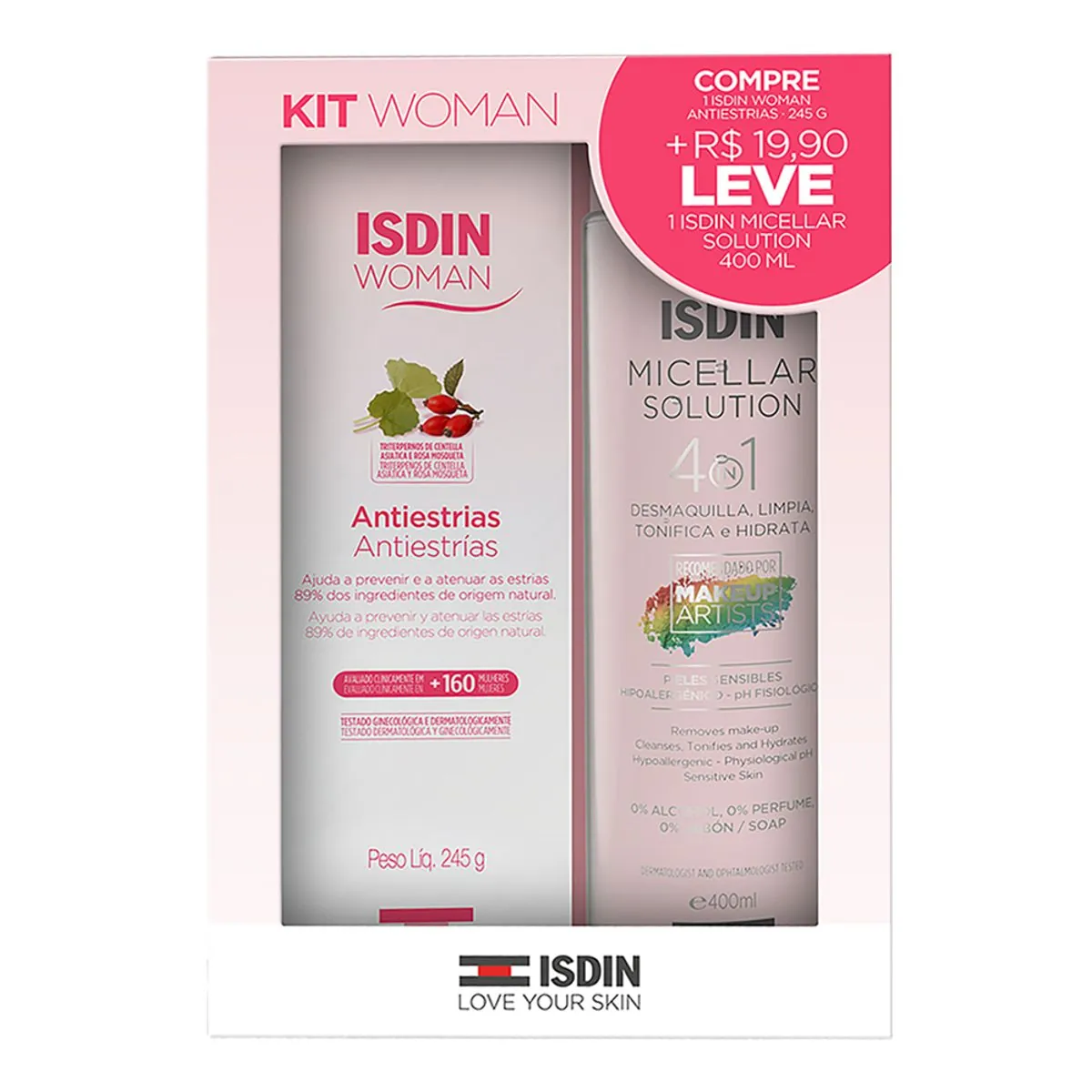 Kit Antiestrias Creme Woman 245g Solução Micelar Sem Perfume Micellar Solution 400ml Isdin