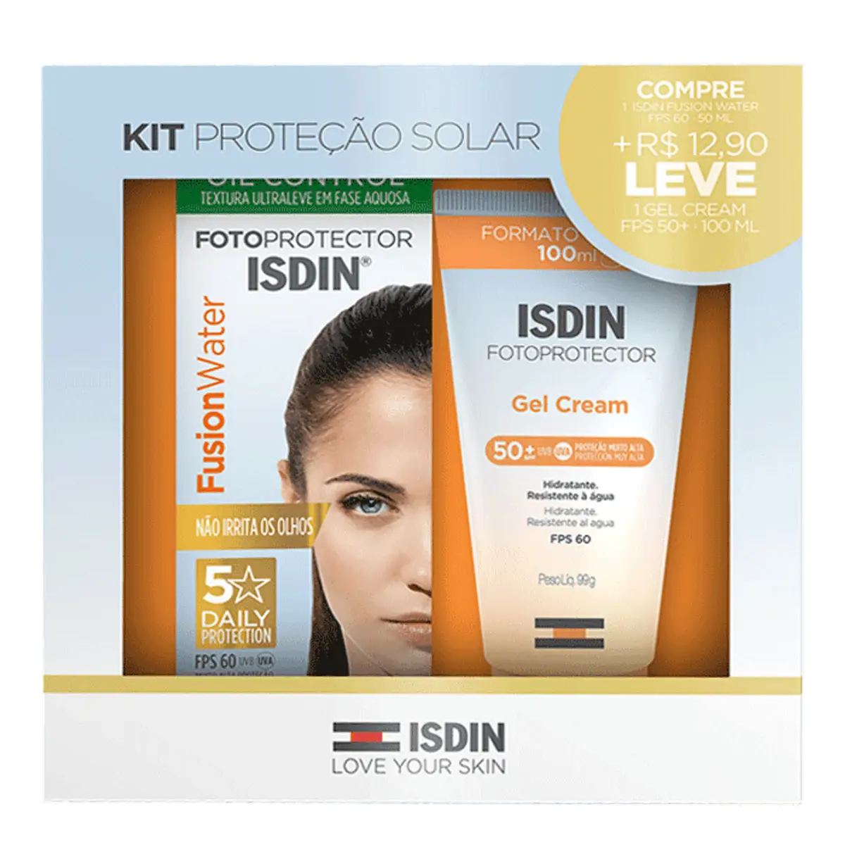 Kit Protetor Solar Facial Fps 60 Fusion Water 50ml Corporal Creme Gel Fps 50 100ml Fotoprotector Isd