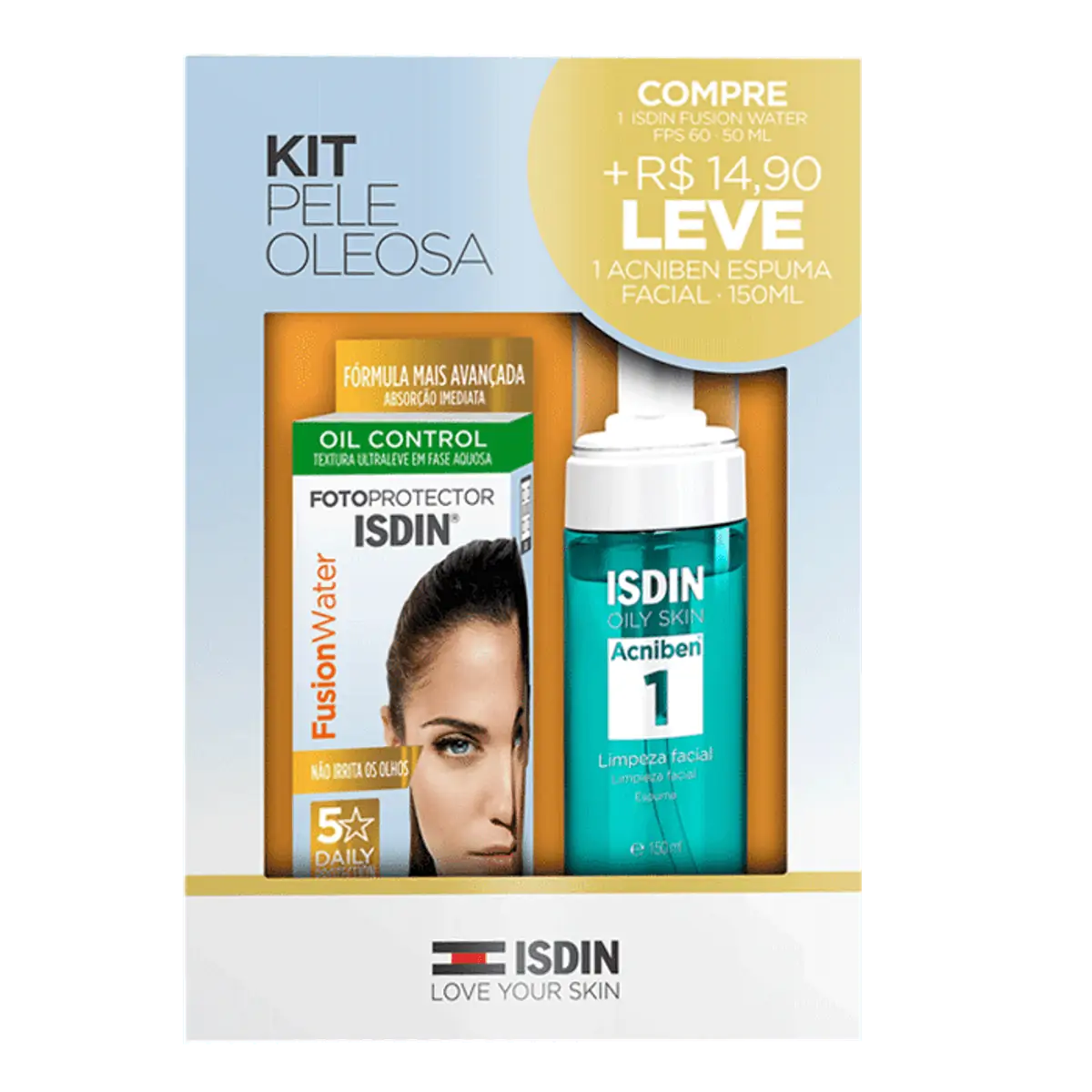 Kit Protetor Solar Fps 60 Fotoprotector Isdin Fusion Water 50ml Espuma De Limpeza Facial Isdin Acnib