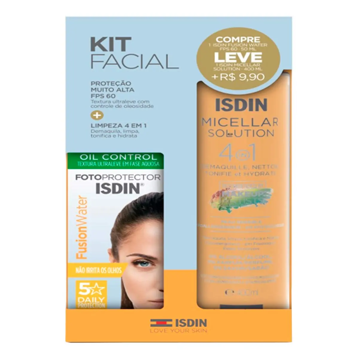 Kit Protetor Solar Isdin Fusion Water FPS60 50ml + Água Micellar 400ml