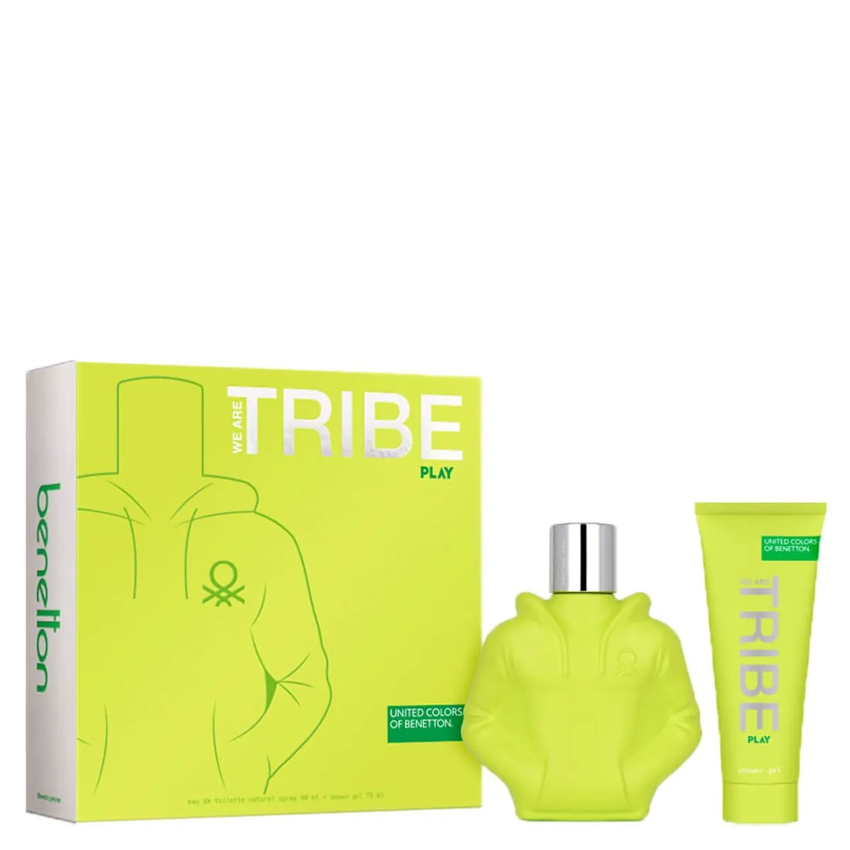 Kit Coffret Perfume Benetton Tribe Play Masculino Eau de Toilette 90ml + Gel de Banho 75ml