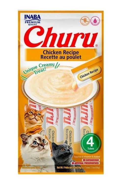 Inaba Churu Grain Free Cat Treat, Chicken Puree, 4 Tubes