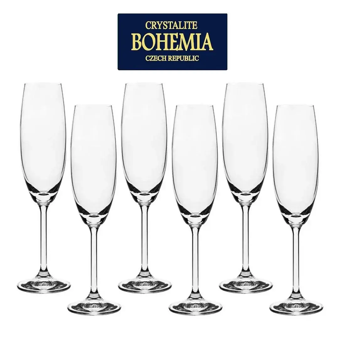 Jogo com 6 Taças Para Champanhe em Cristal Bohemia 220ml