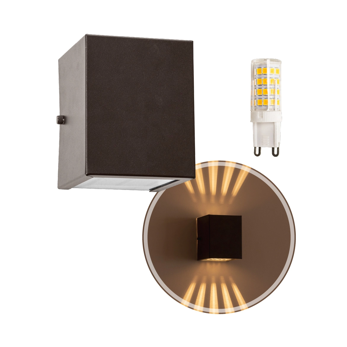 Kit 3x Arandela Efeito 10 Fachos Alumínio Marrom + Lâmpada Led G9 5w Bivolt Branco Quente St910
