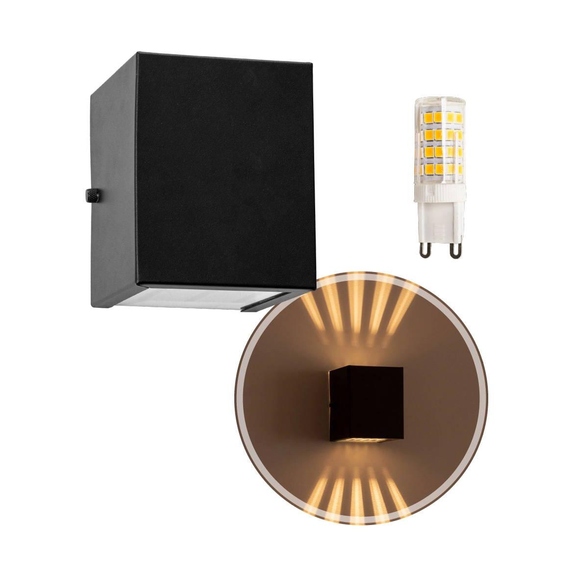 kit 3x Arandela Efeito 10 Fachos Alumínio Preta + Lâmpada Led G9 5W Bivolt Branco Quente St910