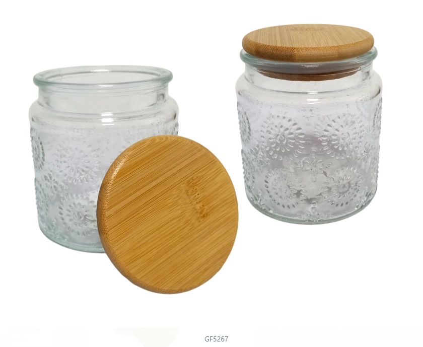 Gf5267pote De Vidro Com Tampa De Madeira 500ml