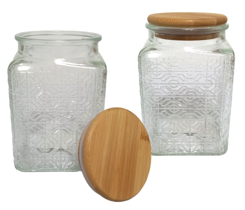 Gf5279 Pote De Vidro Com Tampa De Madeira 750ml