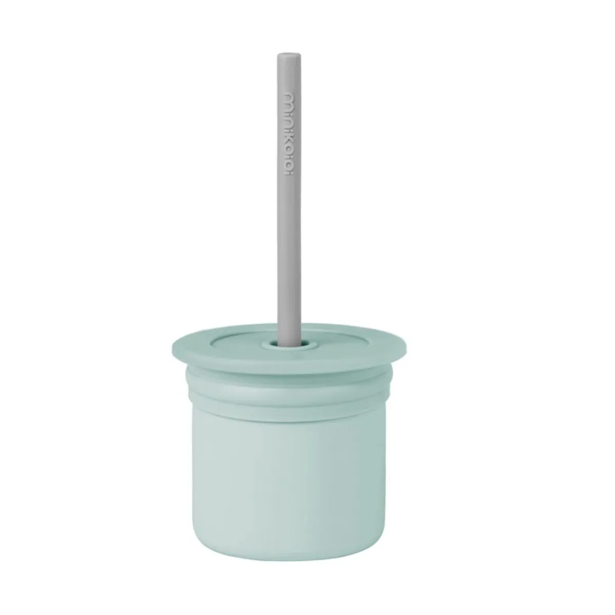 Copo Snack com Canudo Silicone Sip + Snack Green e Grey - Minikoioi