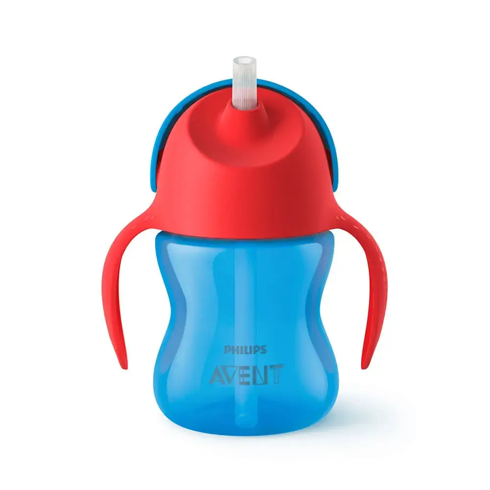 Copo Philips Avent Com Canudo Curvado 200ml Azul e Vermelho - AZUL
