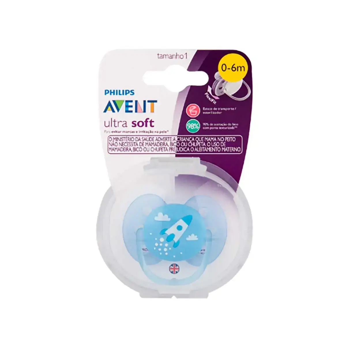 Avent Chupeta Ultra Soft Decorada Cor Azul 0 6m X 1