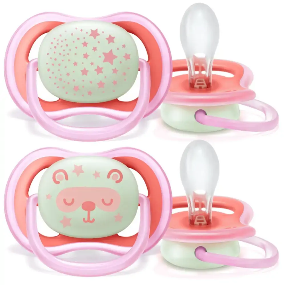 Avent Chupeta Ultra Air Night Decorada Tamanho 2 Rosa 0 6m X 2