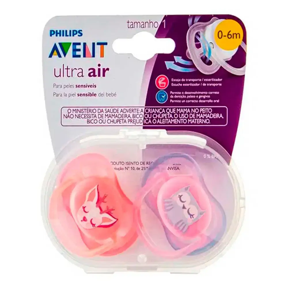 Chupeta Avent Ultra Air Philips 0-6 Meses Decorada Rosa 2 Unidades