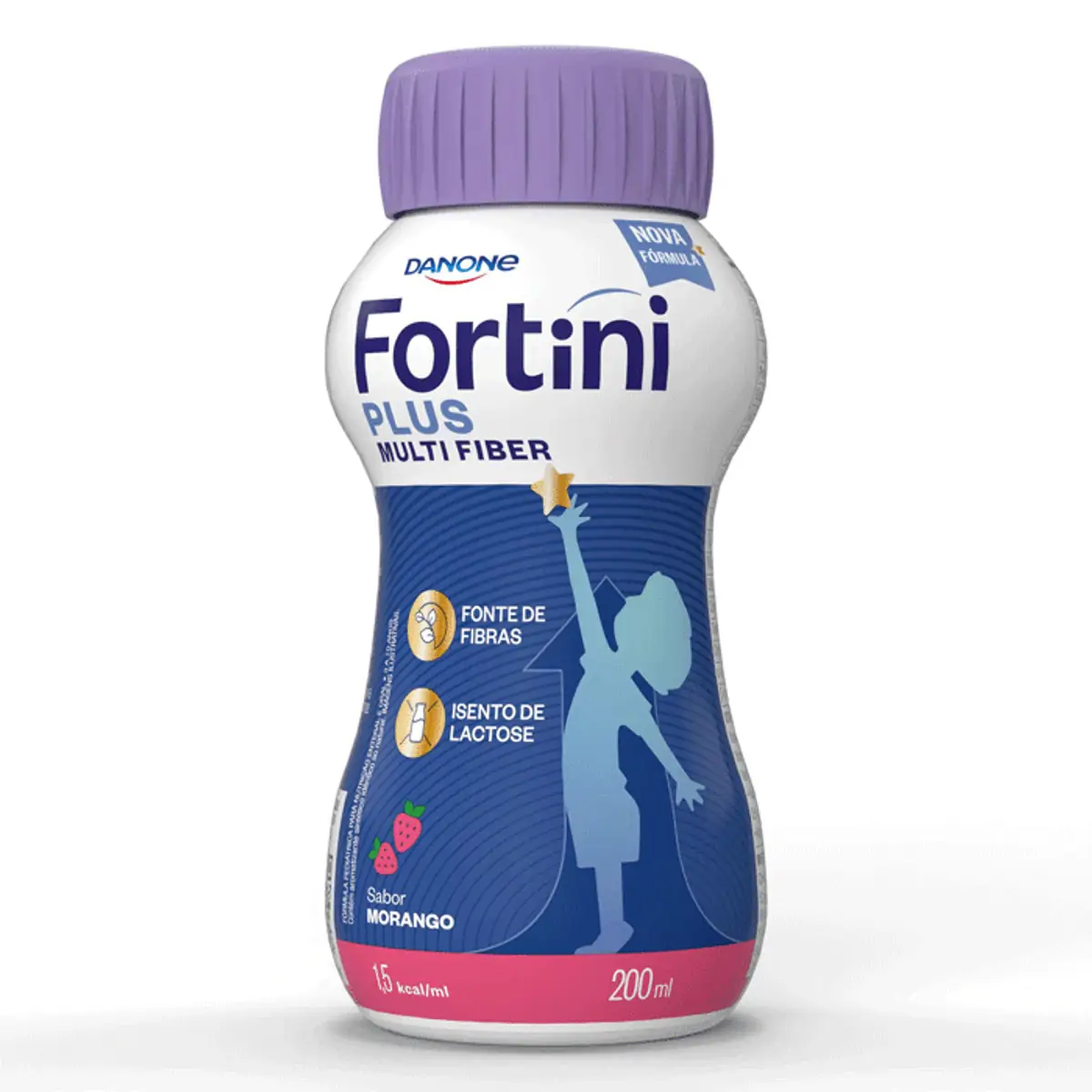 Fórmula Pediátrica Para Nutrição Morango Zero Lactose Fortini Plus Multi Fiber Frasco 200ml