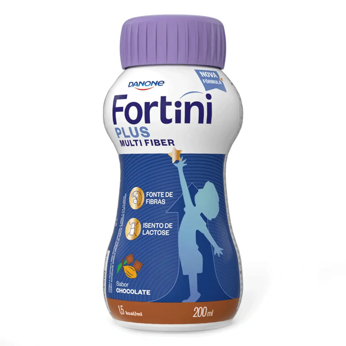 Fórmula Pediátrica Para Nutrição Chocolate Zero Lactose Fortini Plus Multi Fiber Frasco 200ml