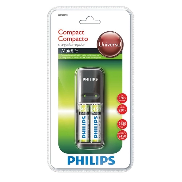 Carregador De Pilhas Aa E Aaa Com 2 Pilhas Aa De 2450 Mah - 220 V