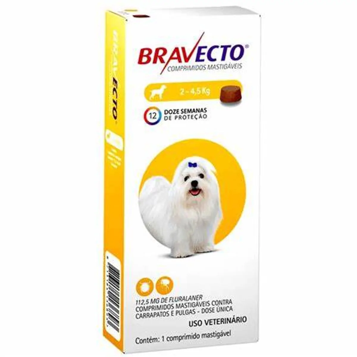 Bravecto até 4,5kg Antipulgas Oral Cães Comprimido Mastigável 112,5mg 1 Comprimido - 12 Semanas