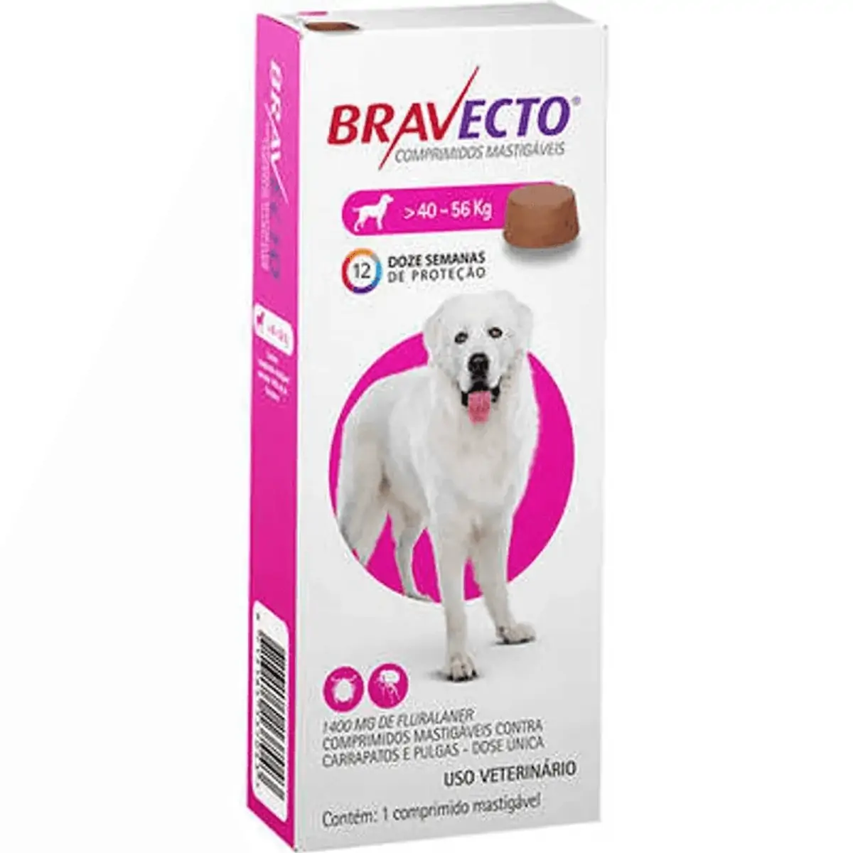 Antipulgas Bravecto Oral 1400mg Cães 40 a 56kg 1 Comprimido - 12 Semanas