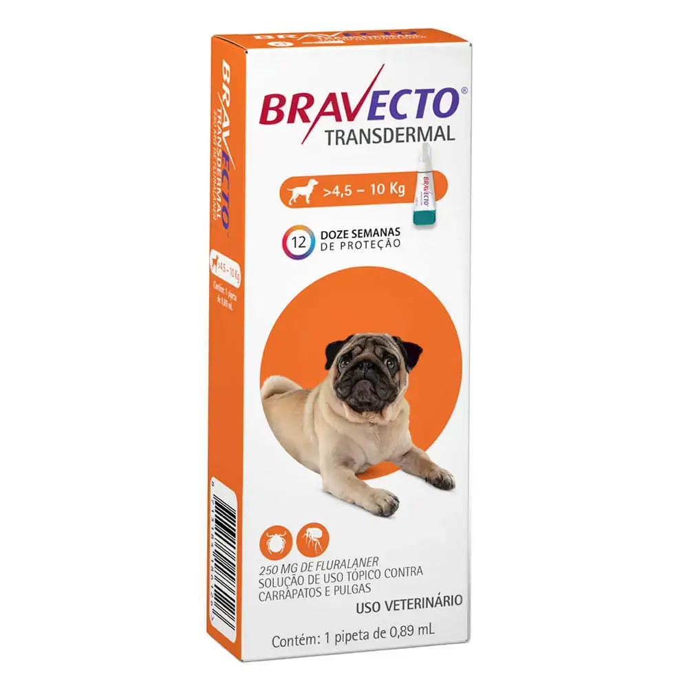 Bravecto Cães de 4,5 a 10kg Antipulgas Transdermal 250mg