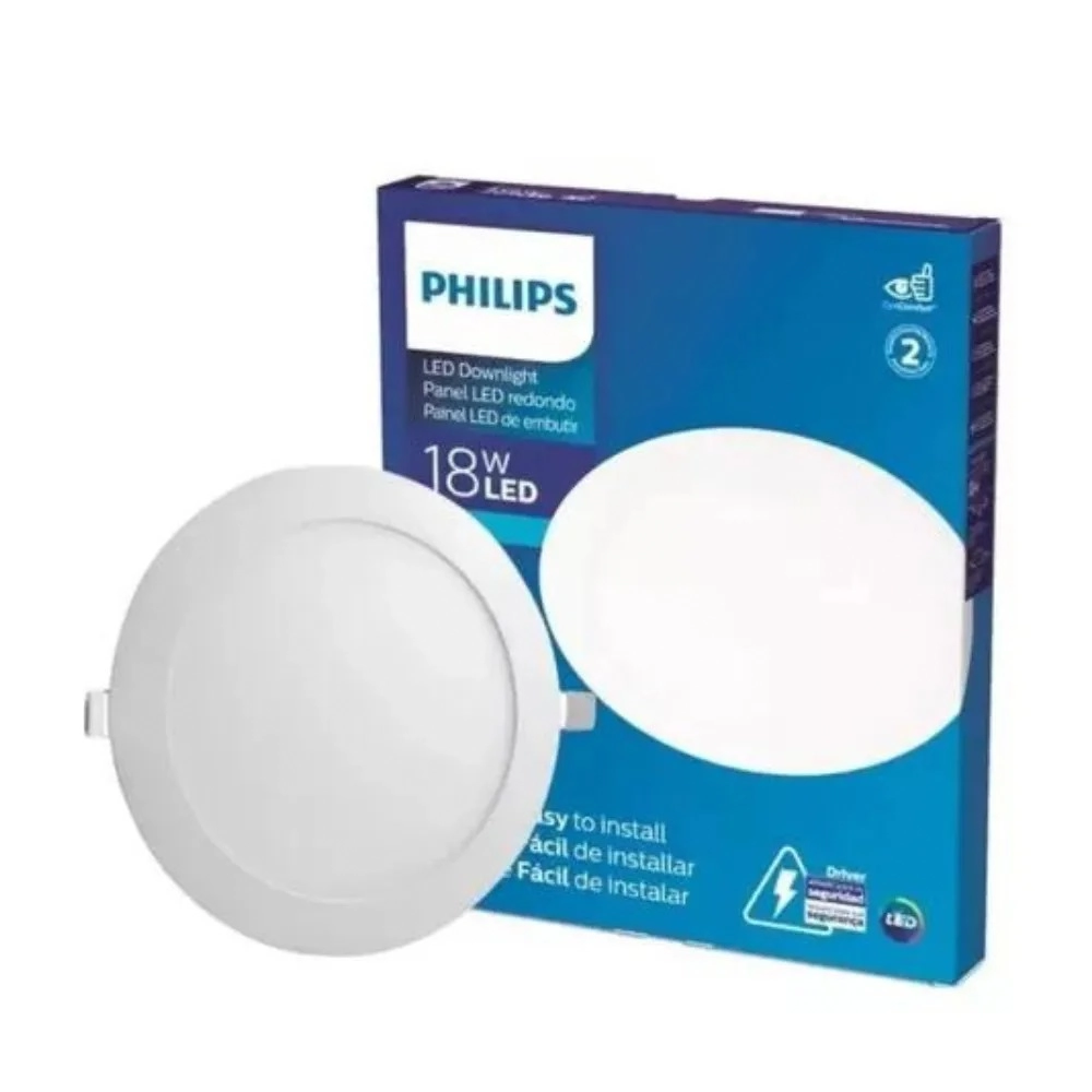 Painel Led Redondo Embutir 18w 22x22cm 110-240v Philips - Luz Quente ( 2700k - 3000k)