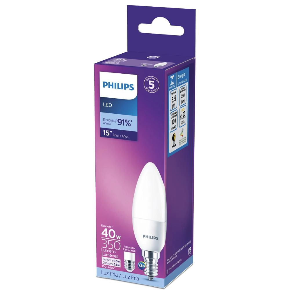 Lâmpada Led Philips Vela 3.5w Branca Fria 6500k Bv E14/e27