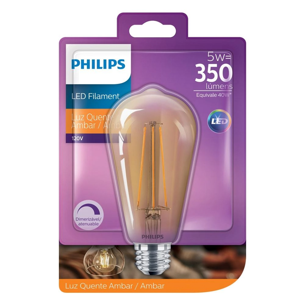 Lâmpada Led Philips Filamento 5w Dim St64 Am 2200k 127v E27