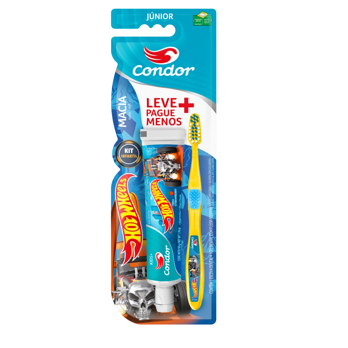 Kit Escova Macia Gel Dental Com Flúor Morango Kids 50g Hot Wheels Condor Júnior Leve Mais Pague Meno
