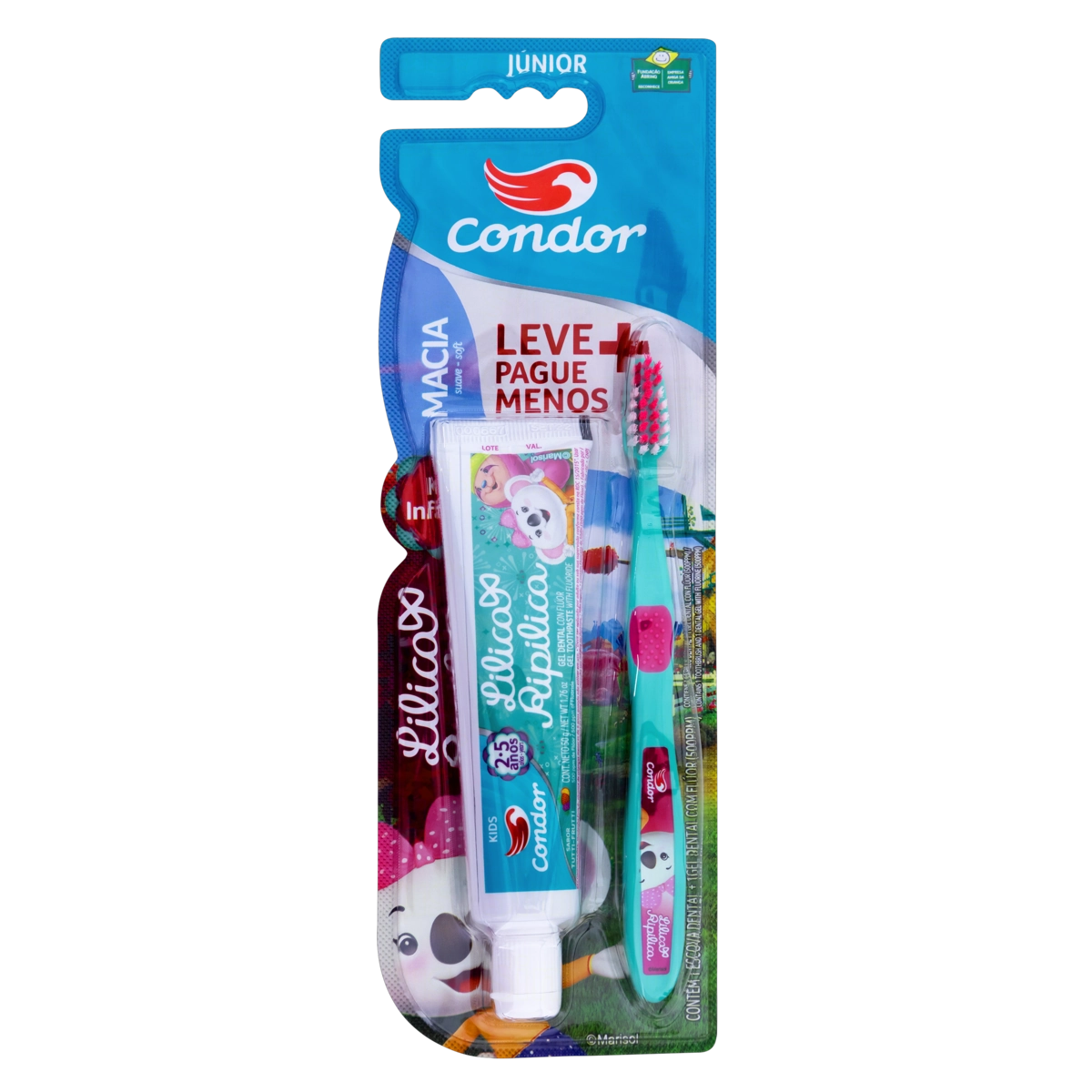 Kit Escova Macia Gel Dental Com Flúor Morango Kids 50g Lilica Ripilica Condor Júnior Leve Mais Pague
