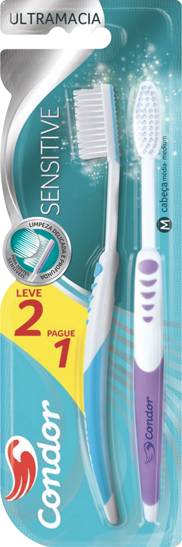 Escova Dental Ultramacia Condor Sensitive Black Cabeça M 2 Unidades