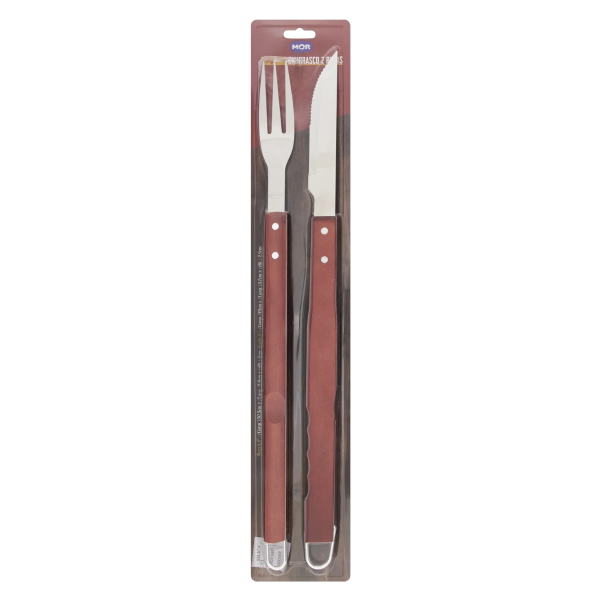Kit Faca Garfo Inox Cabo De Madeira Para Churrasco Longo Mor