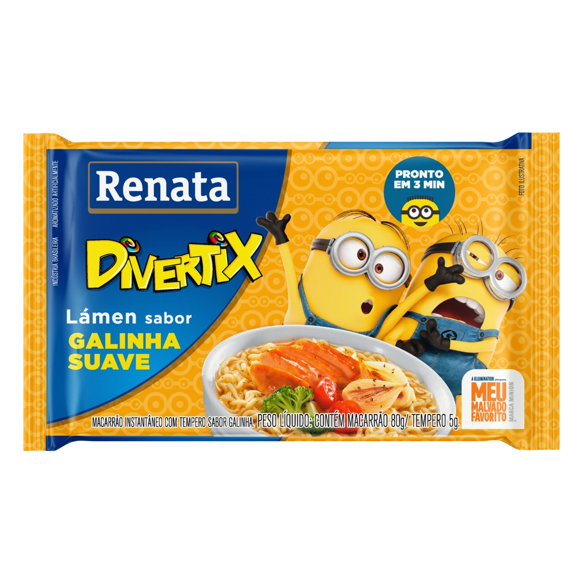 Macarrão Instantâneo Lámen Galinha Suave Meu Malvado Favorito Renata Divertix Pacote 85g