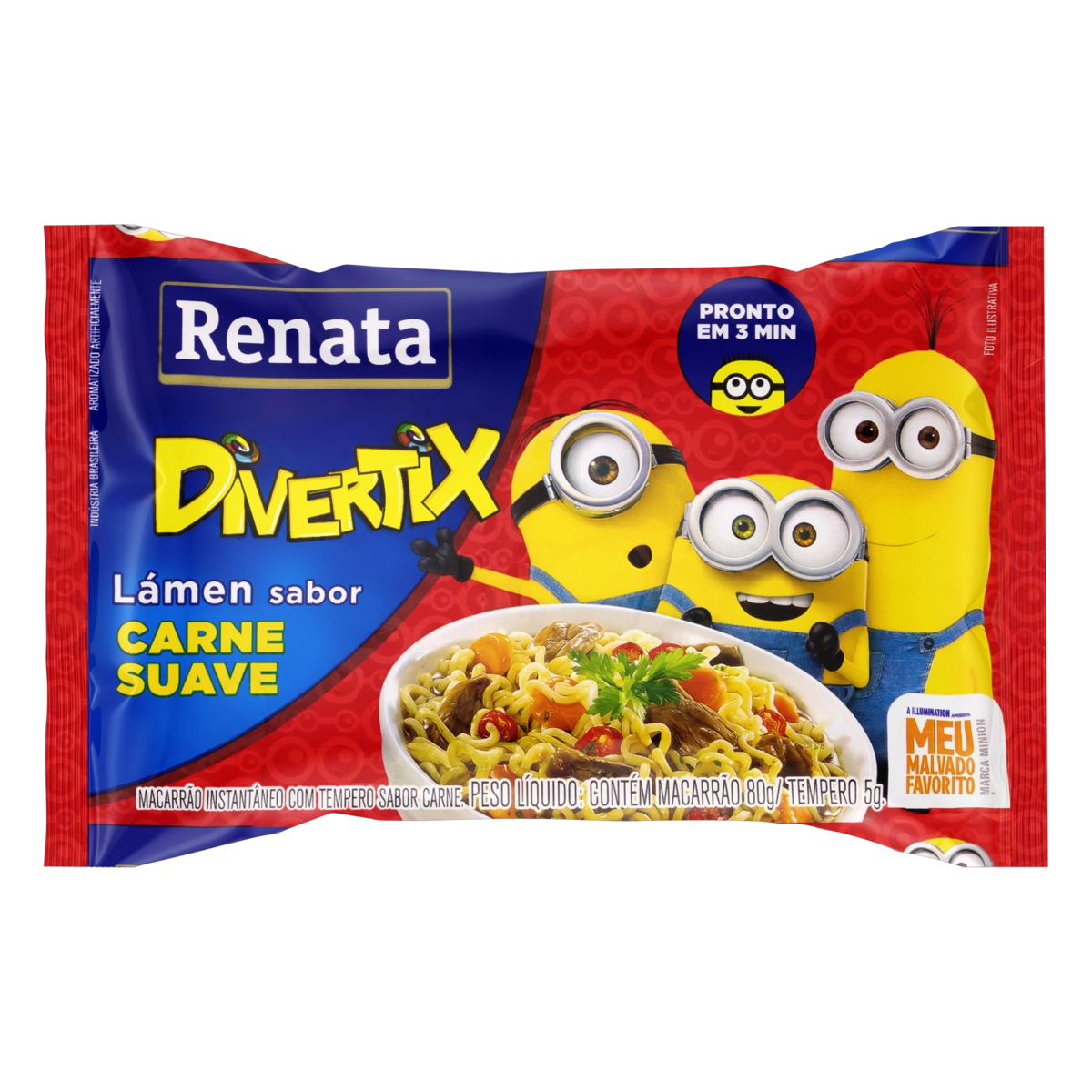 Macarrão Instantâneo Lámen Carne Suave Meu Malvado Favorito Renata Divertix Pacote 85g
