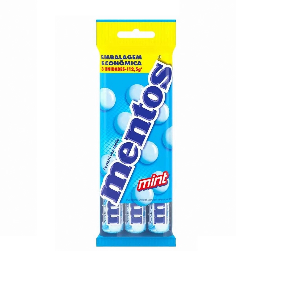 Pack Bala Mint Mentos Pacote 112,5g 3 Unidades Embalagem Econômica