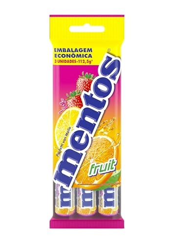 Pack Bala Morango, Laranja E Limão Mentos Fruit Pacote 112,5g 3 Unidades Embalagem Econômica