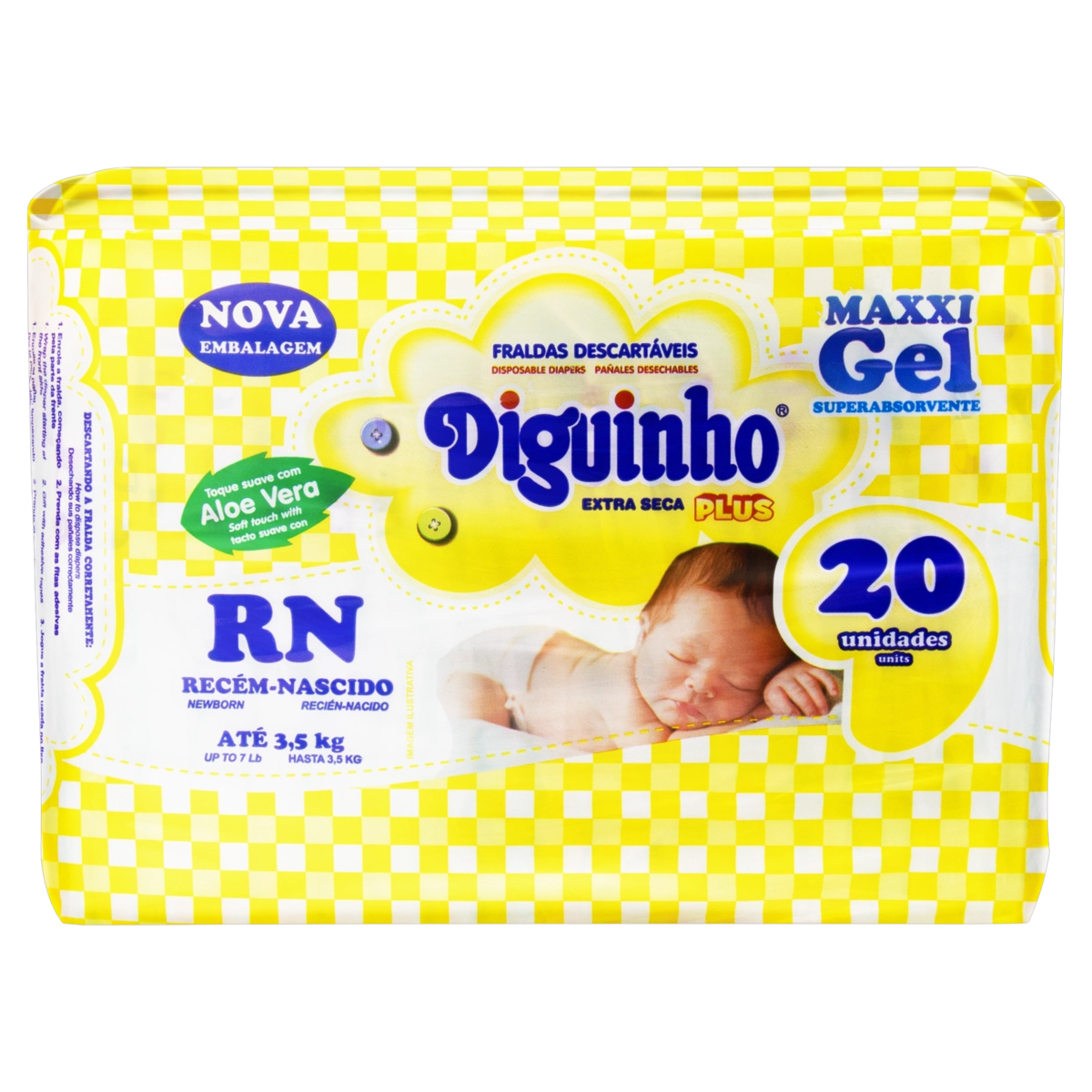 Fralda Descartável Infantil Aloe Vera Diguinho Plus Rn Pacote 20 Unidades